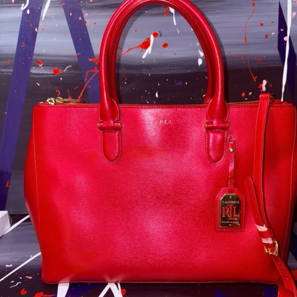 Sold- Ralph Lauren Red Leather Satchel with Gold Charm